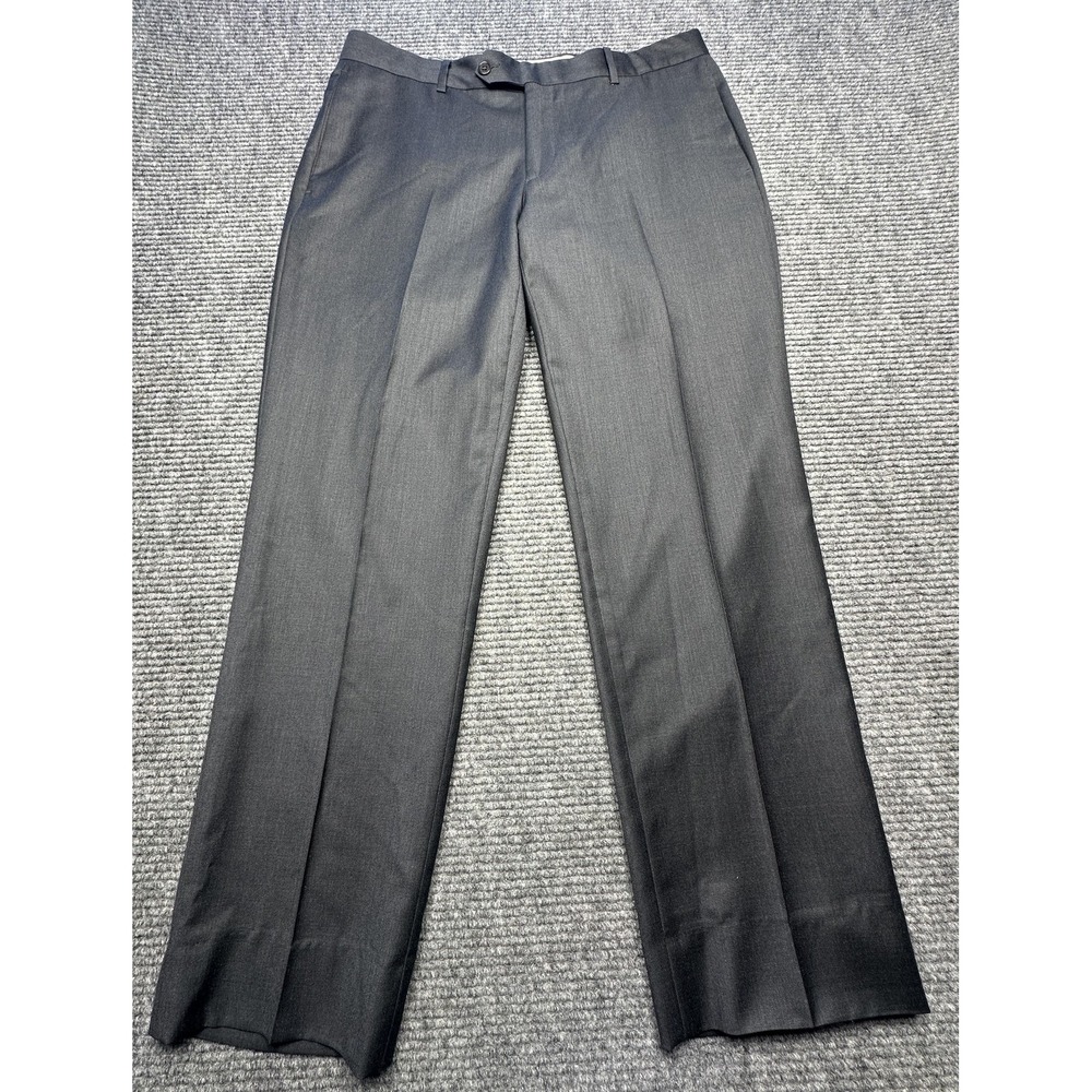 Egara Pants Mens 34 Waist Gray 100% Wool‎ Dress Slacks Flat Front Made In Italy